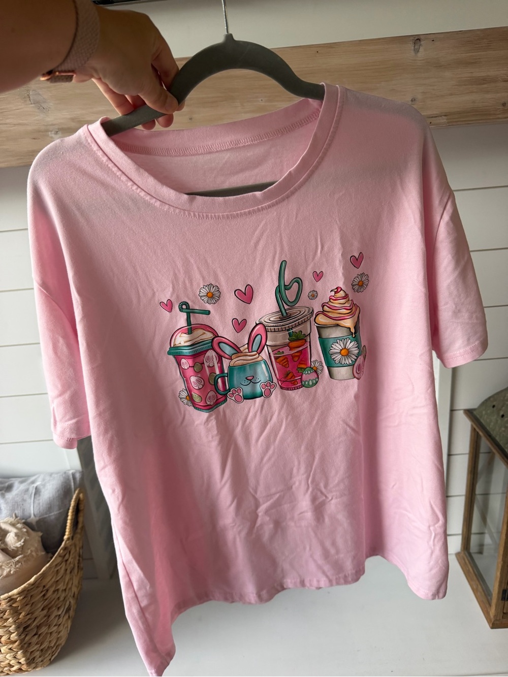 Women’s Pink Short-Sleeve Graphic Tee with Drink Motif